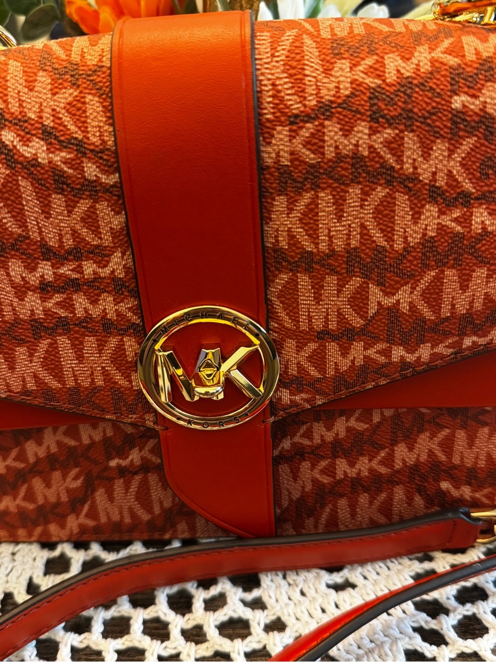 Michael Kors Greenwich Logo Crossbody Bag Deep Orange Multi - Picture 3 of 12